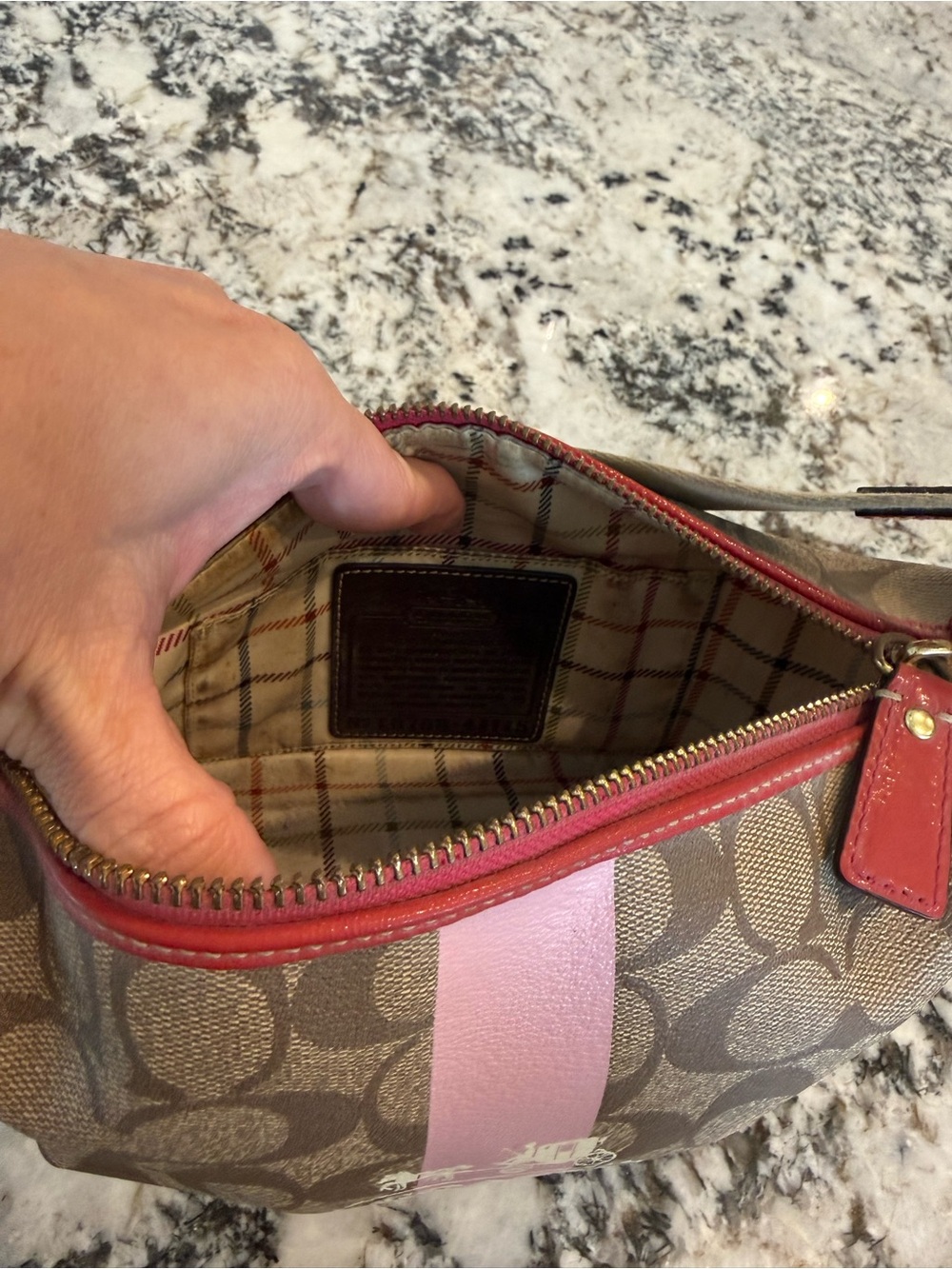 Coach Brown Signature Canvas Mini Bag with Pink Stripe - Picture 6 of 8